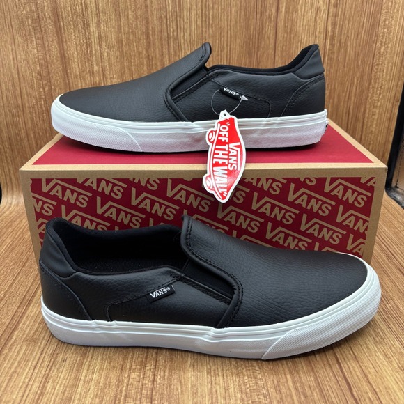Vans Shoes - Vans Asher Deluxe Slip On Women 11 Black Tumble Leather New Ortholite V